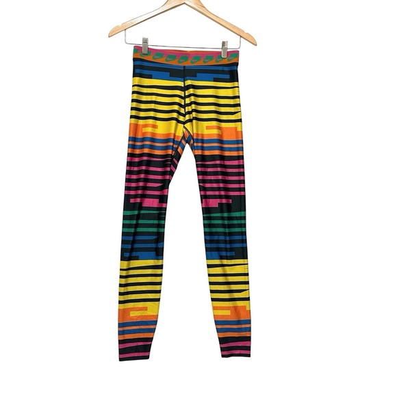 Nike Pro HyperWarm Leggings XS Multicolor Striped Graphic Retro 80s Rainbow pant - Picture 1 of 10